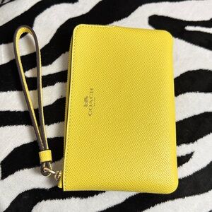 Coach Soft Yellow and Gold Logo Wristlet Clutch